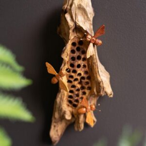 Box of 2 — Repurposed Wall Hanging Sculpture with Hand-Carved Bees