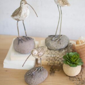 Painted Clay Shore Birds On Rock Bases, Gray