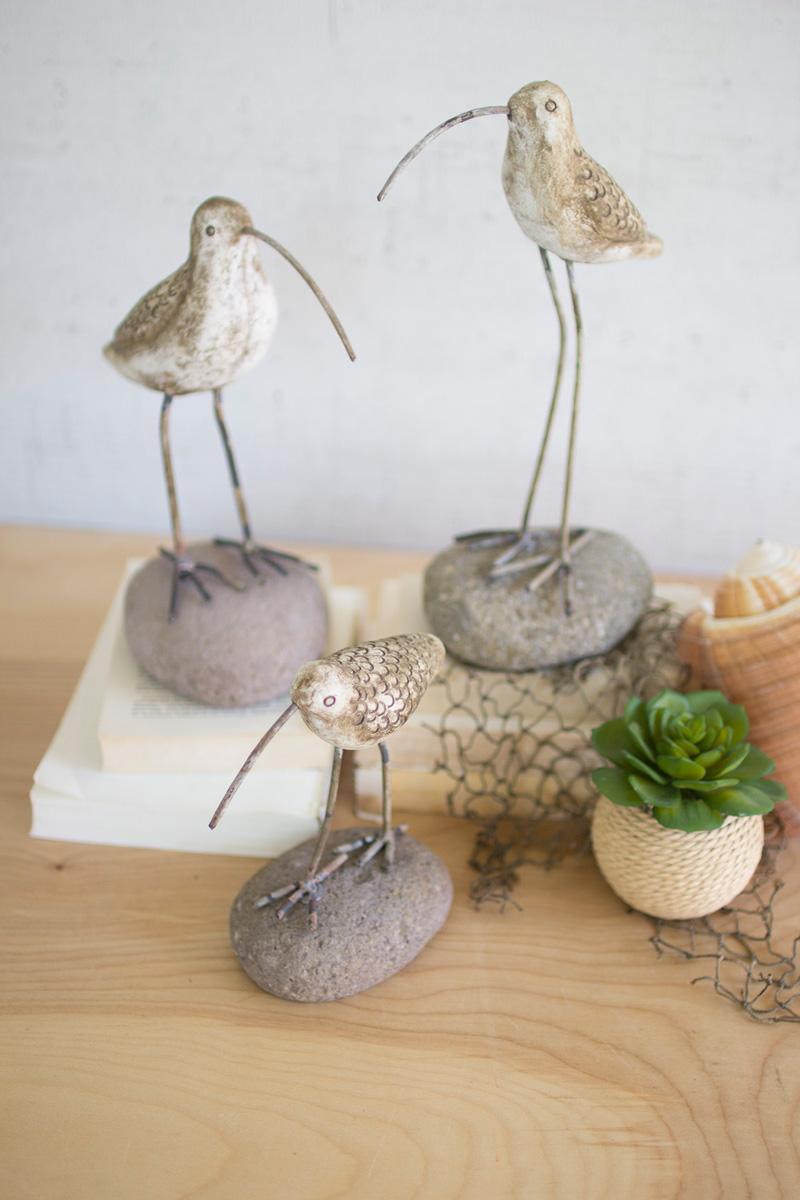 Painted Clay Shore Birds On Rock Bases, Gray