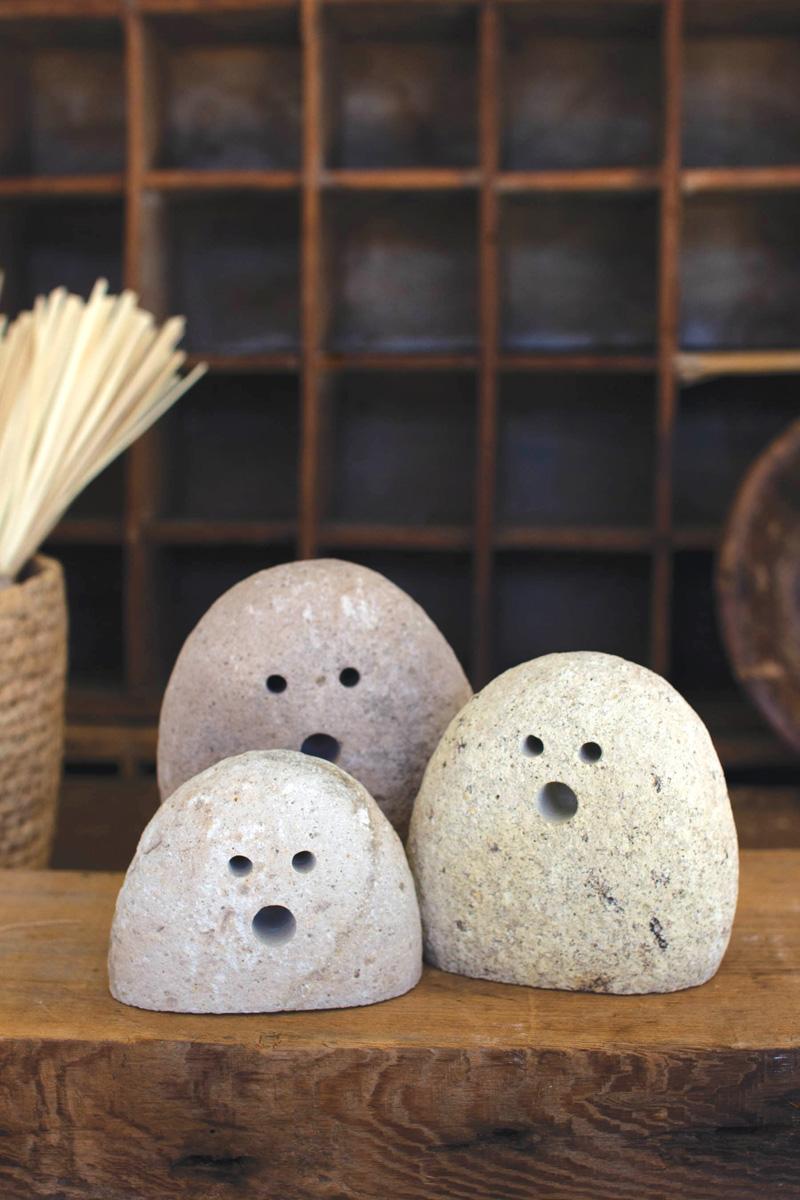 Box of 2 — Set of 3 Tabletop River Rock Ghosts