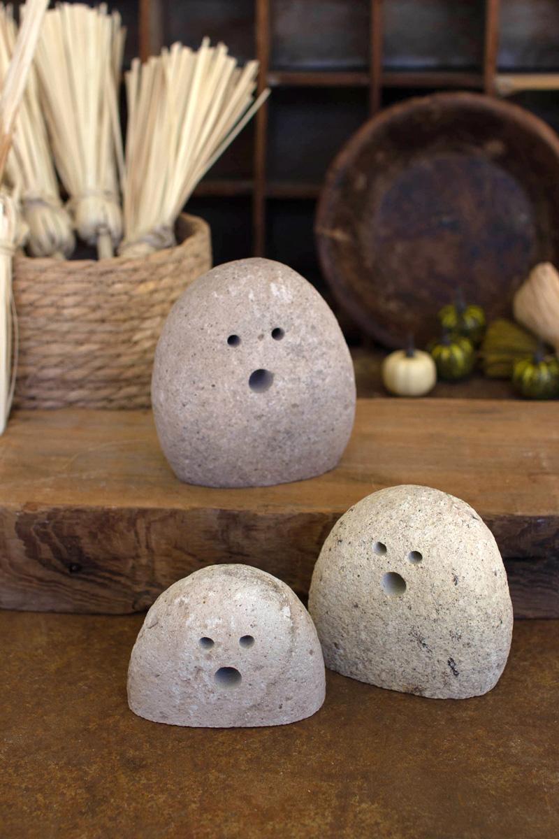 Box of 2 — Set of 3 Tabletop River Rock Ghosts
