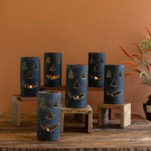 Tall Black Clay Jack-O-Lantern