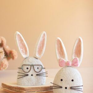White-Wash Clay And River Rock Bunnies