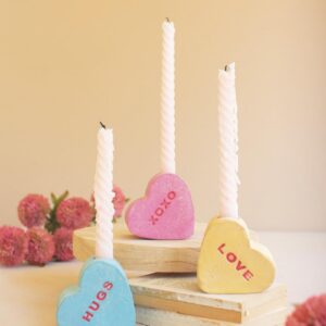 Box of 2 — Set of 3 Clay Conversation Heart Candle Holders