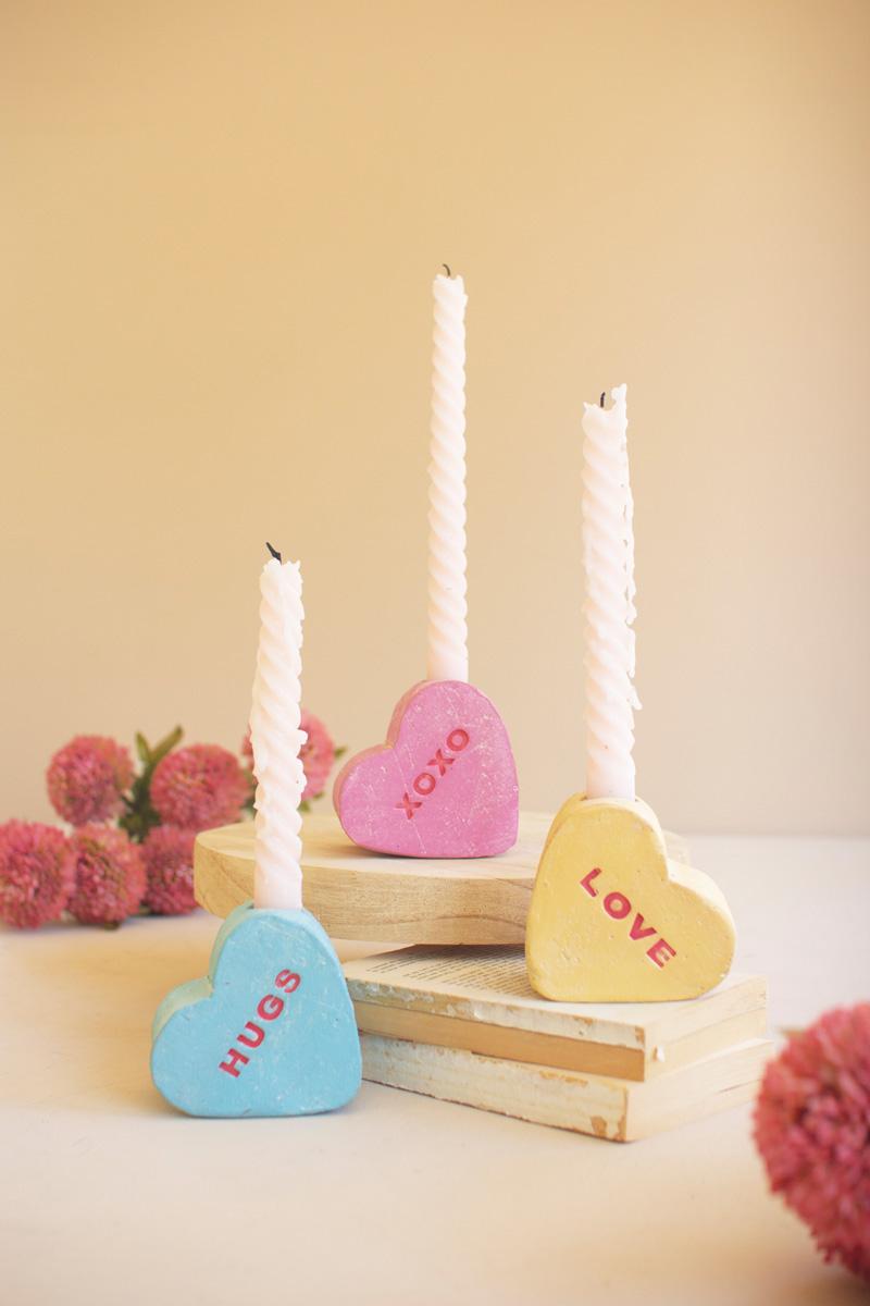Box of 2 — Set of 3 Clay Conversation Heart Candle Holders