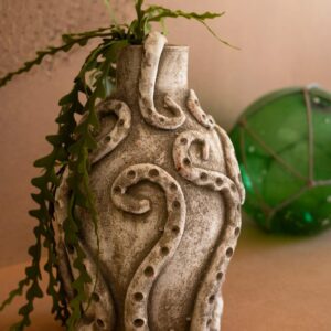 Painted Clay Octopus Vase, Grey