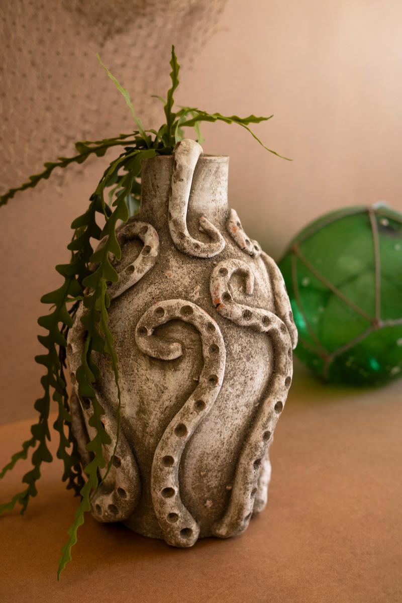 Painted Clay Octopus Vase, Grey
