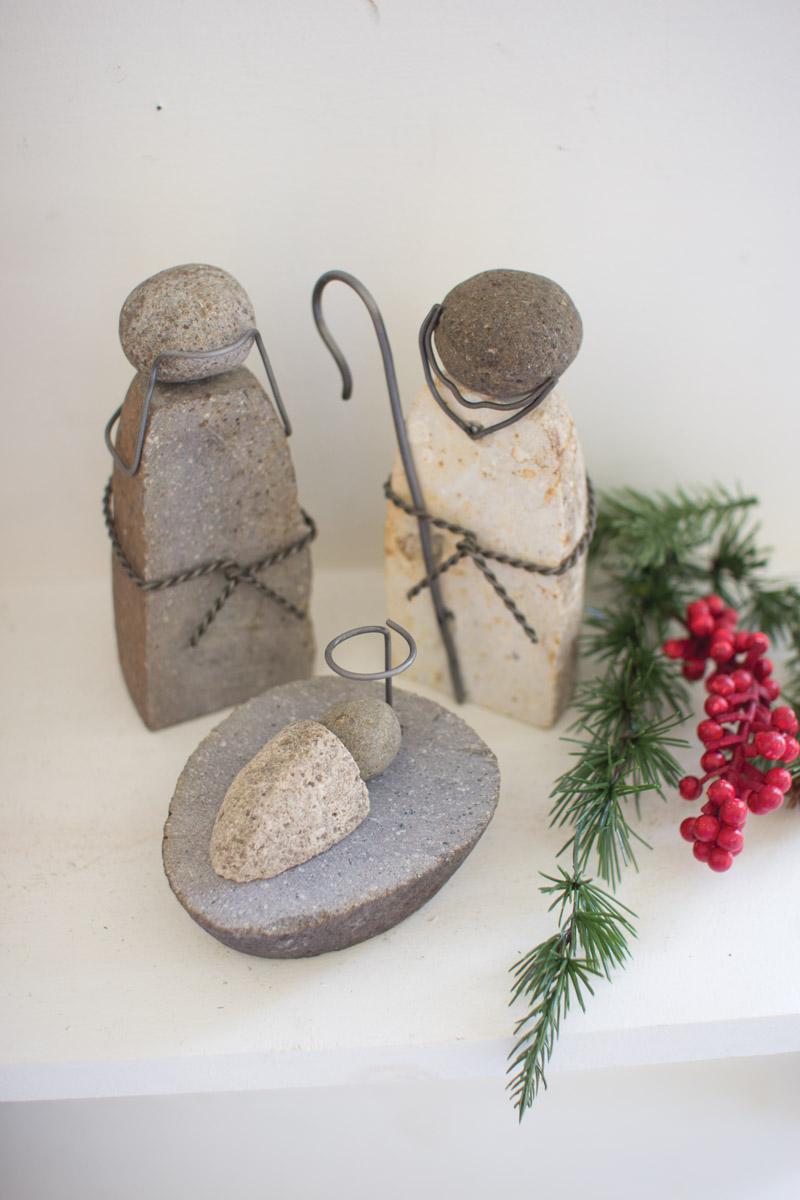 Box of 2 — Set of 3 River Rock Mary, Joseph and Jesus