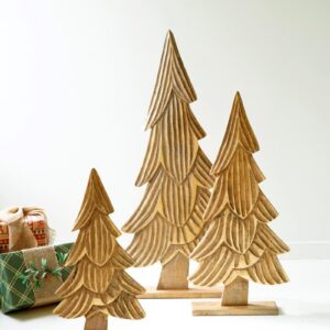 Carved Wooden Christmas Trees On Bases
