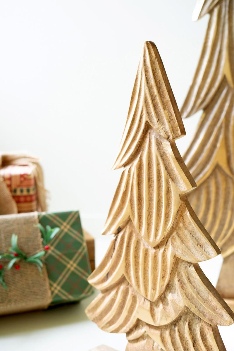 Carved Wooden Christmas Trees On Bases