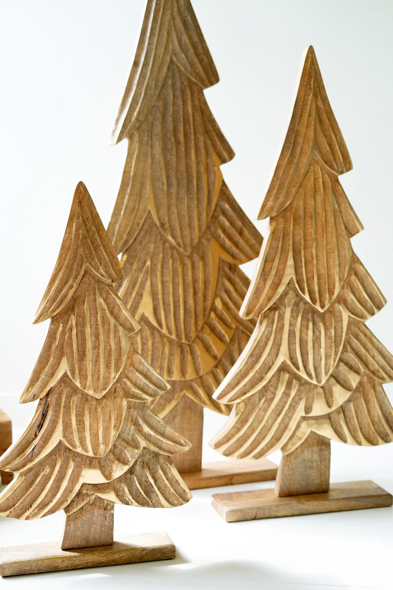 Carved Wooden Christmas Trees On Bases