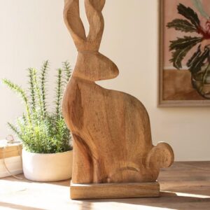 Tall Carved Wooden Rabbit On A Base, Natural/White