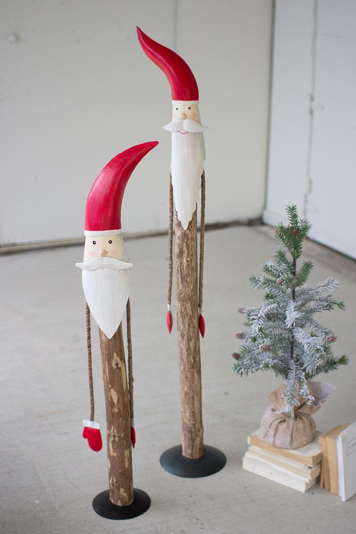 Recycled Metal Wood, Wood And Painted Metal Santas With Rope Arms