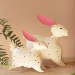 Box of 2 — Set of 2 Painted Iron Rabbits with Polka Dots