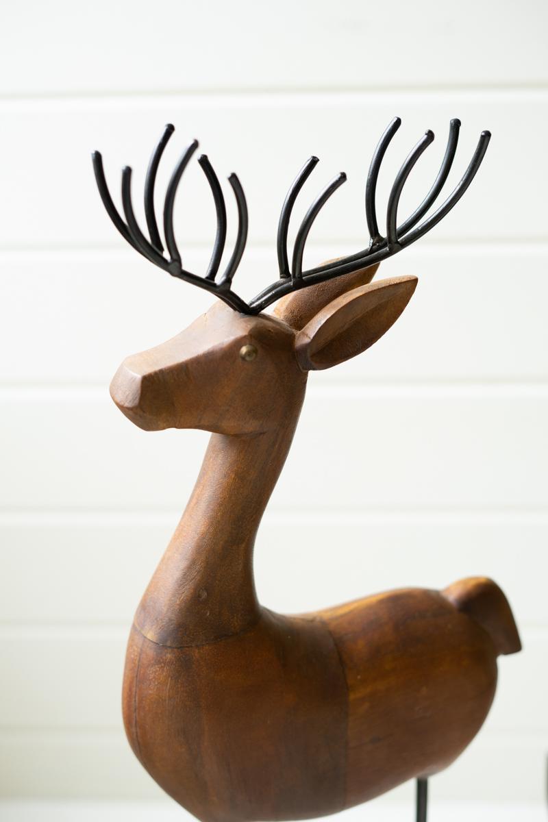 Carved Wood And Iron Reindeer On Bases