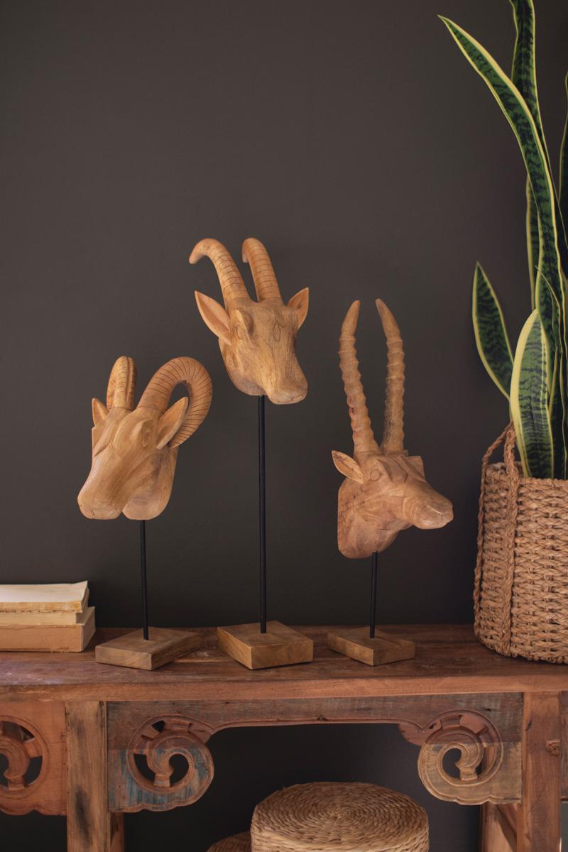 Carved Mango Wood African Animal Heads