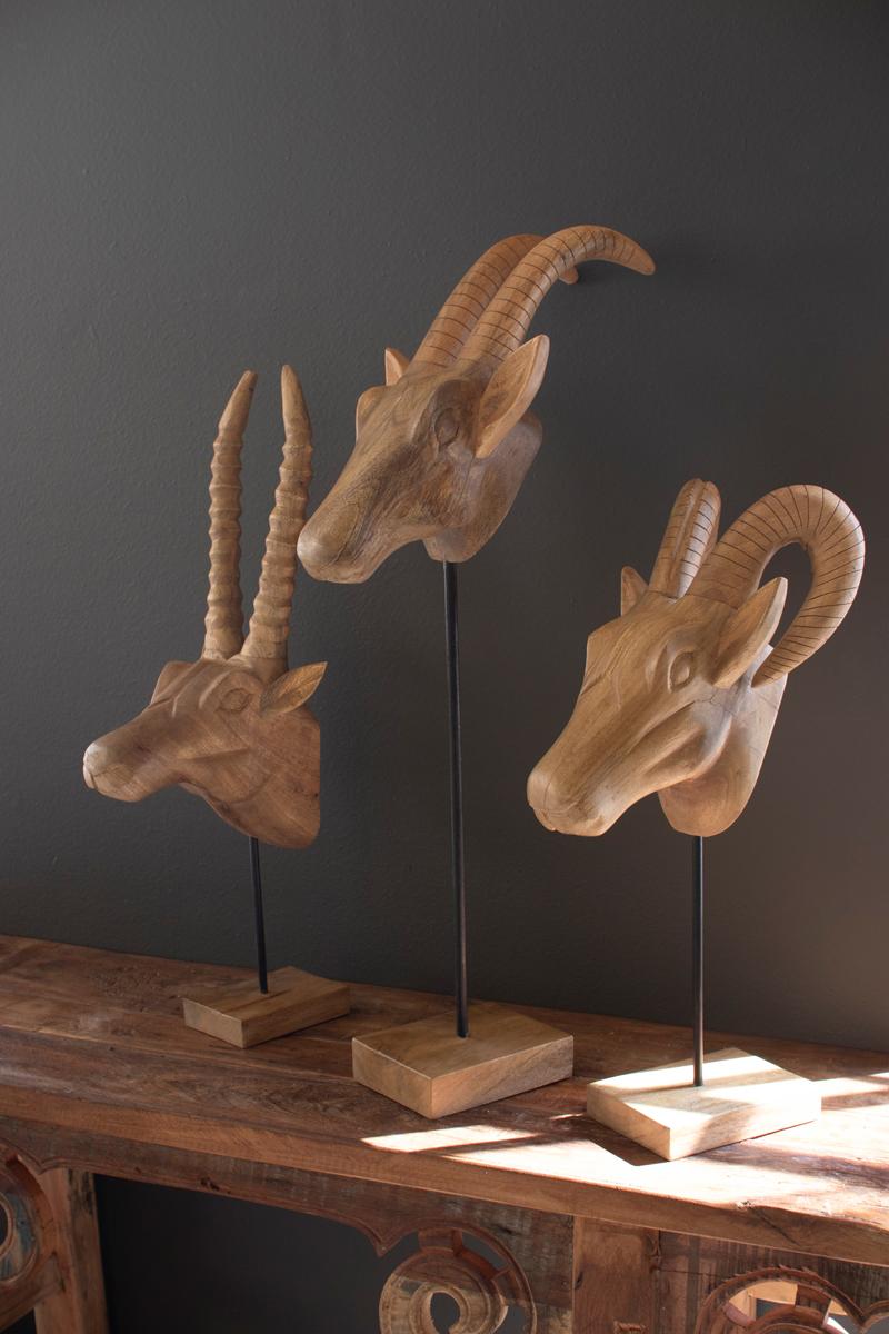 Carved Mango Wood African Animal Heads