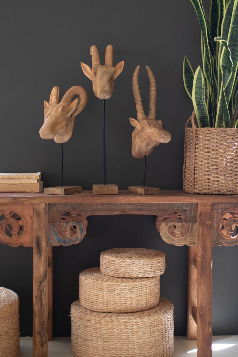 Carved Mango Wood African Animal Heads
