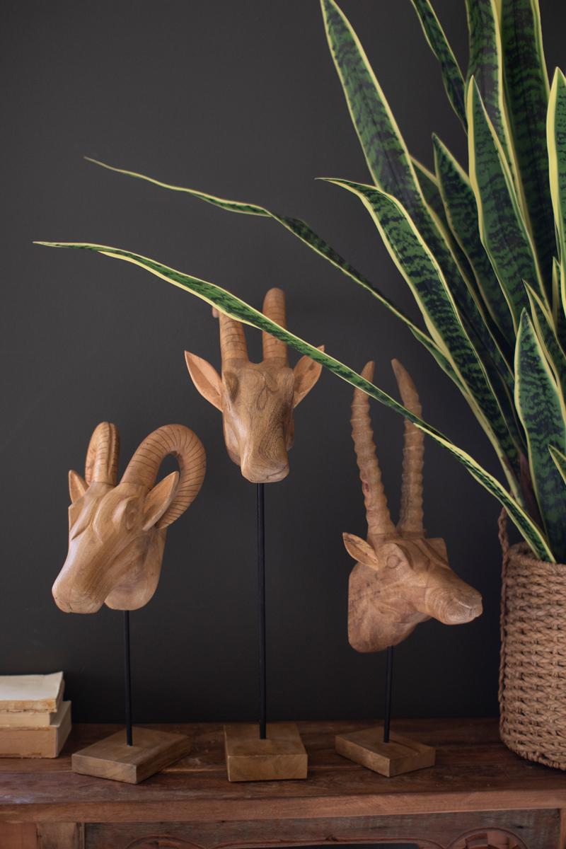 Carved Mango Wood African Animal Heads