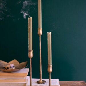 Box of 2 — Set of 3 Antique Brass Finish Metal Taper Candle Holders