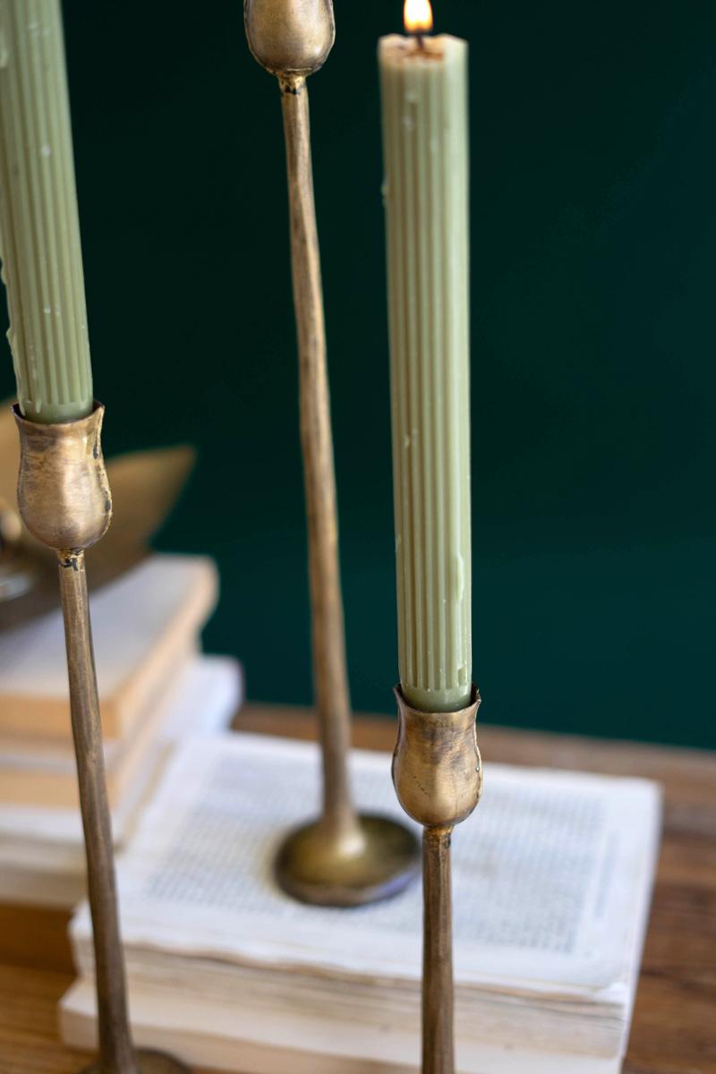 Box of 2 — Set of 3 Antique Brass Finish Metal Taper Candle Holders