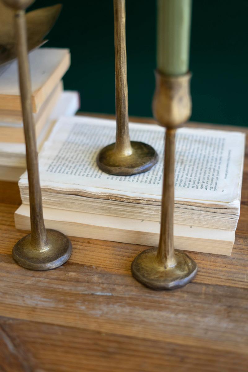 Box of 2 — Set of 3 Antique Brass Finish Metal Taper Candle Holders