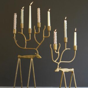 Antique Gold Forged Christmas Deer Candelabras
