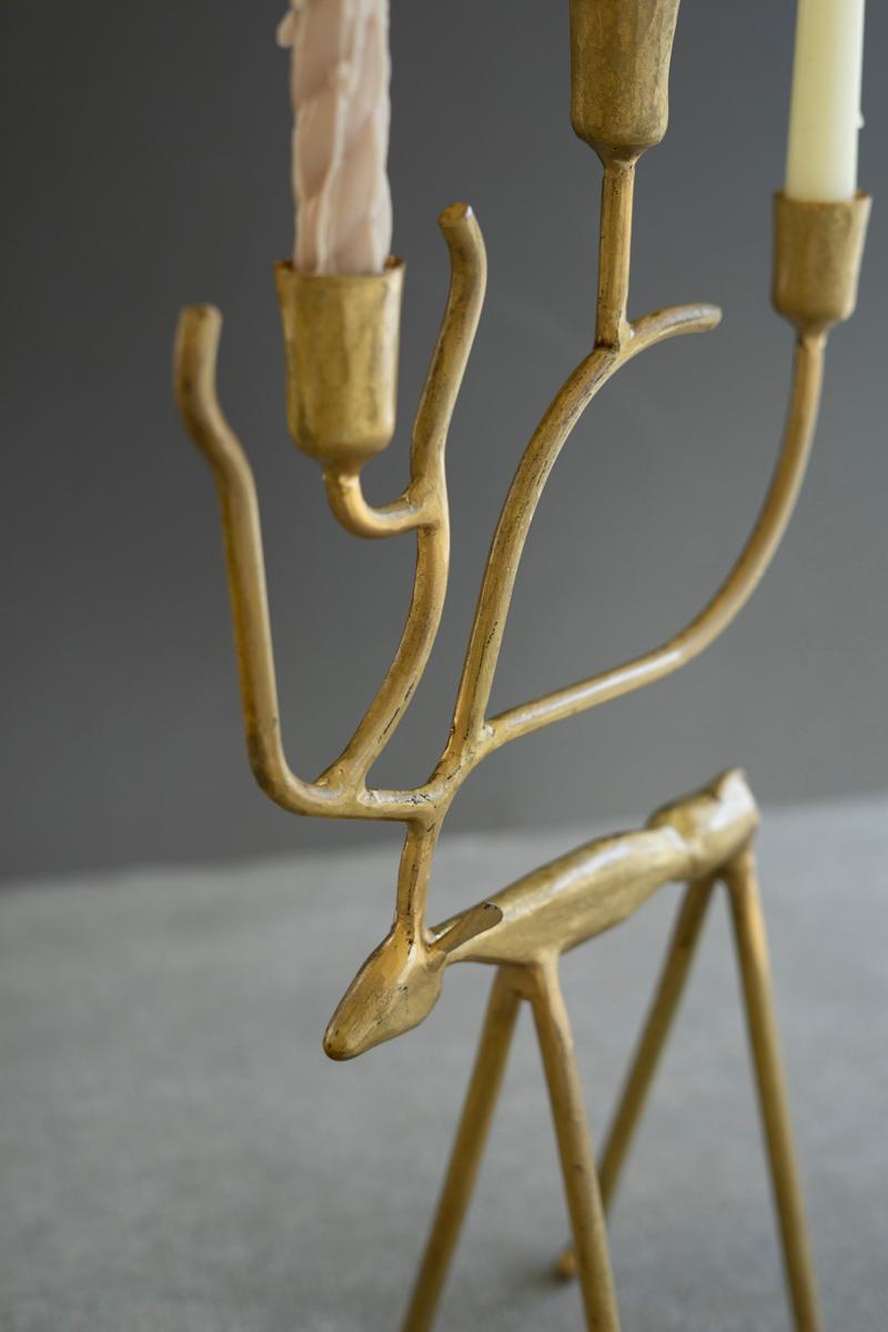 Antique Gold Forged Christmas Deer Candelabras