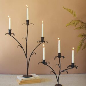 Box of 2 — Set of 2 Forged-Iron Triple Taper Candelabras