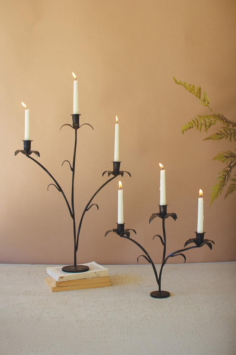 Box of 2 — Set of 2 Forged-Iron Triple Taper Candelabras