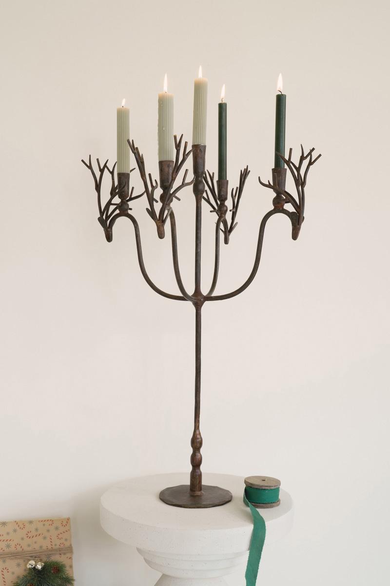 Forged Rustic Brass Deer Candelabra