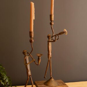 Forged Iron Trumpet And Saxaphone Taper Candle Holders