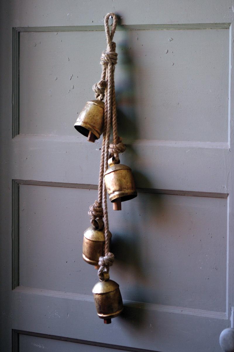 Box of 2 — Four Rustic Iron Hanging Bells with Rope