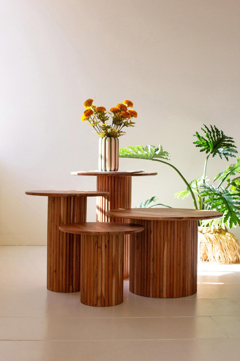 Acacia Wood Accent Tables With Tambour Bases