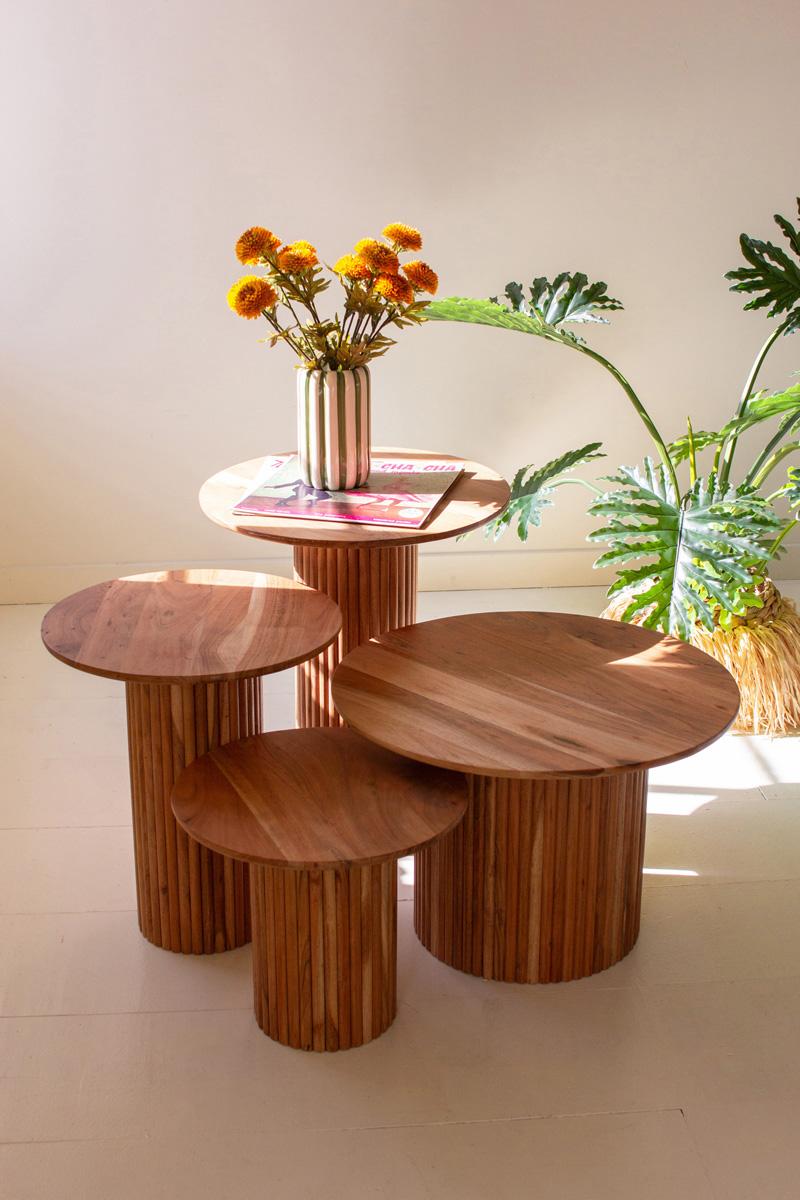 Acacia Wood Accent Tables With Tambour Bases
