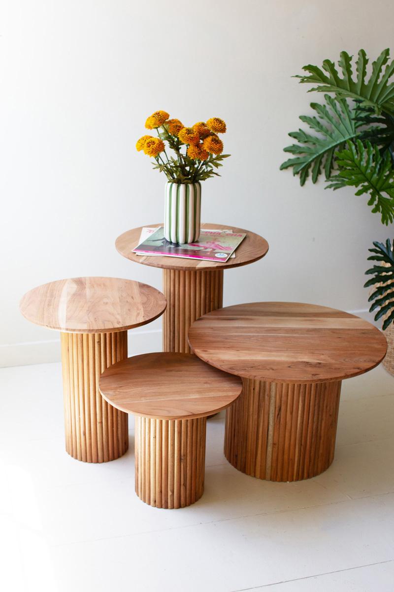 Acacia Wood Accent Tables With Tambour Bases