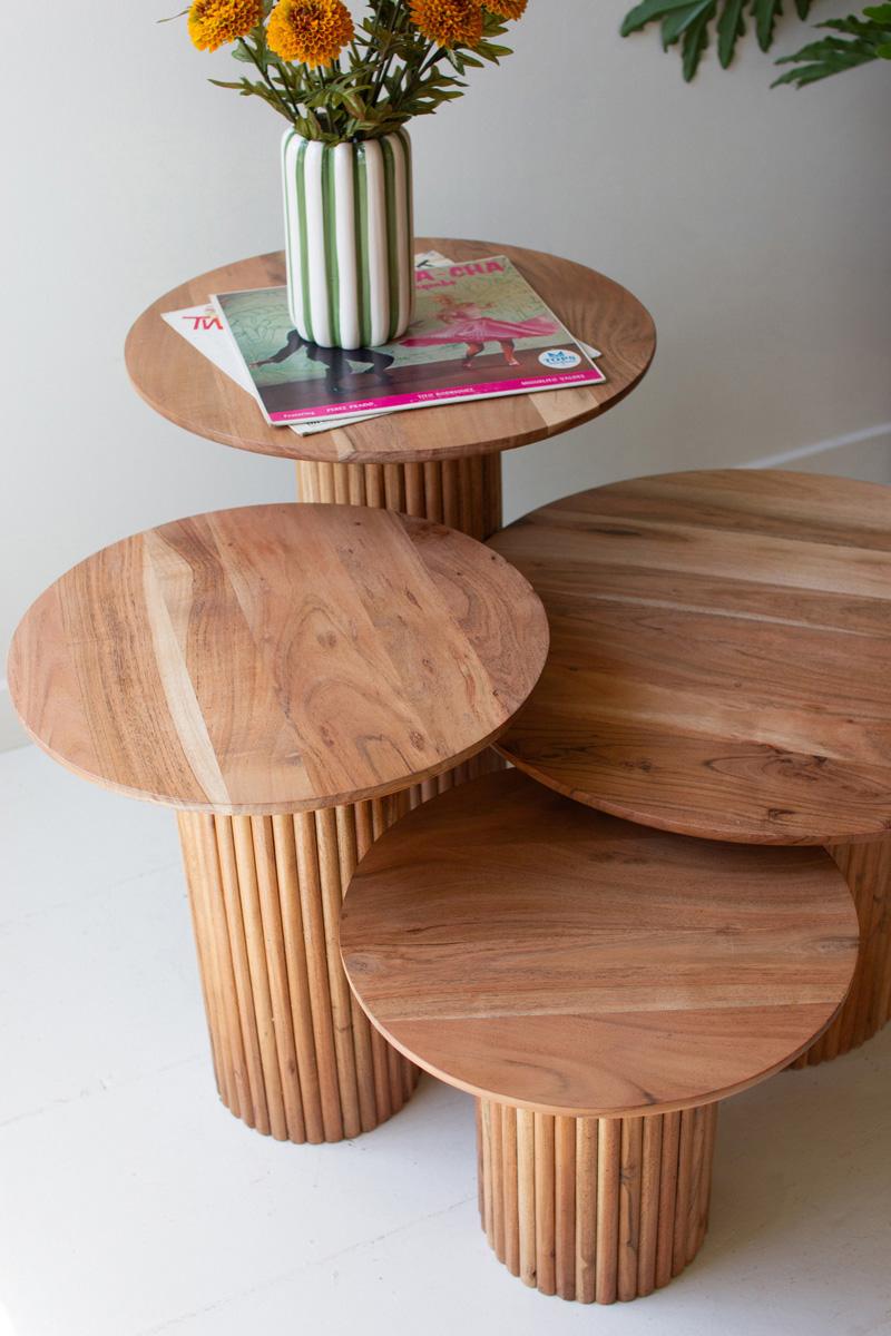Acacia Wood Accent Tables With Tambour Bases