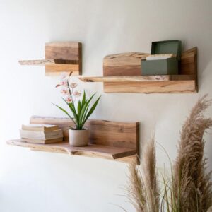 Live-Edge Acacia Wood Floating Shelves