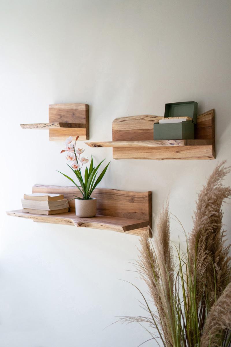 Live-Edge Acacia Wood Floating Shelves