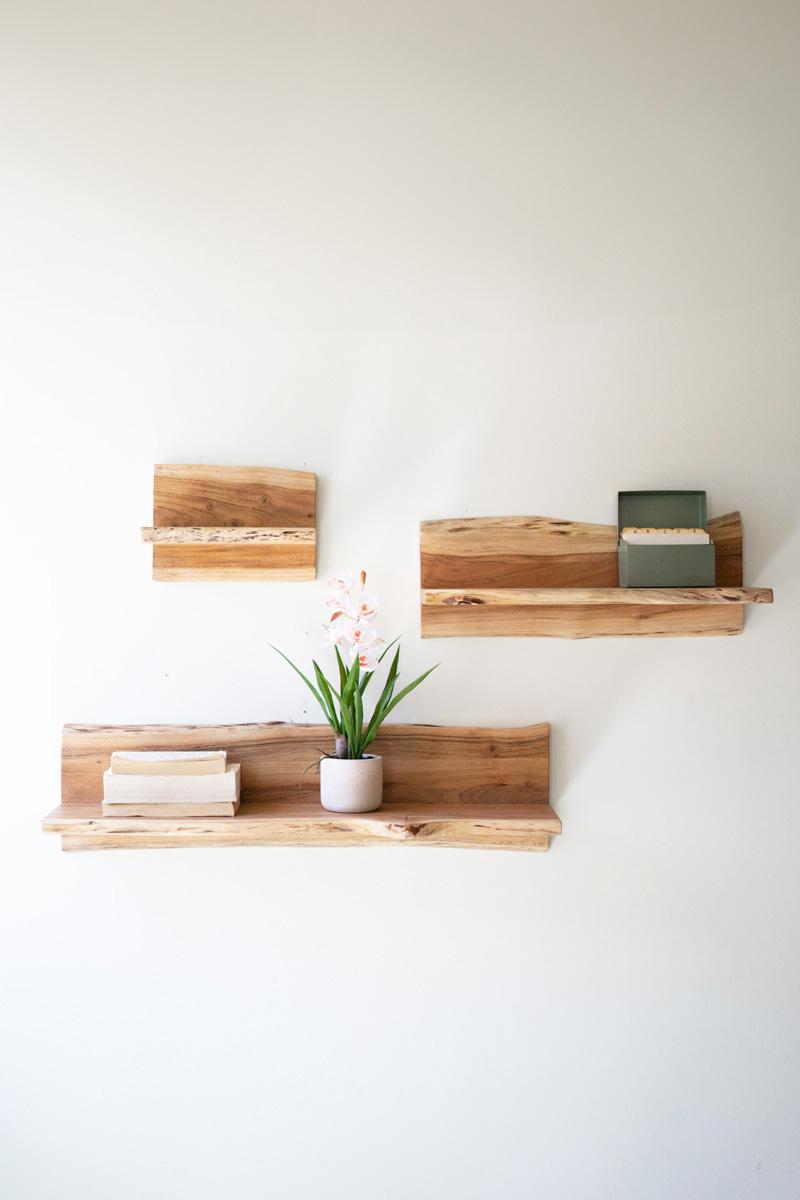 Live-Edge Acacia Wood Floating Shelves