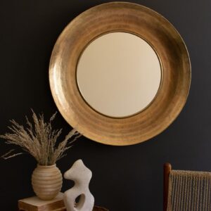 Antique brass round mirror