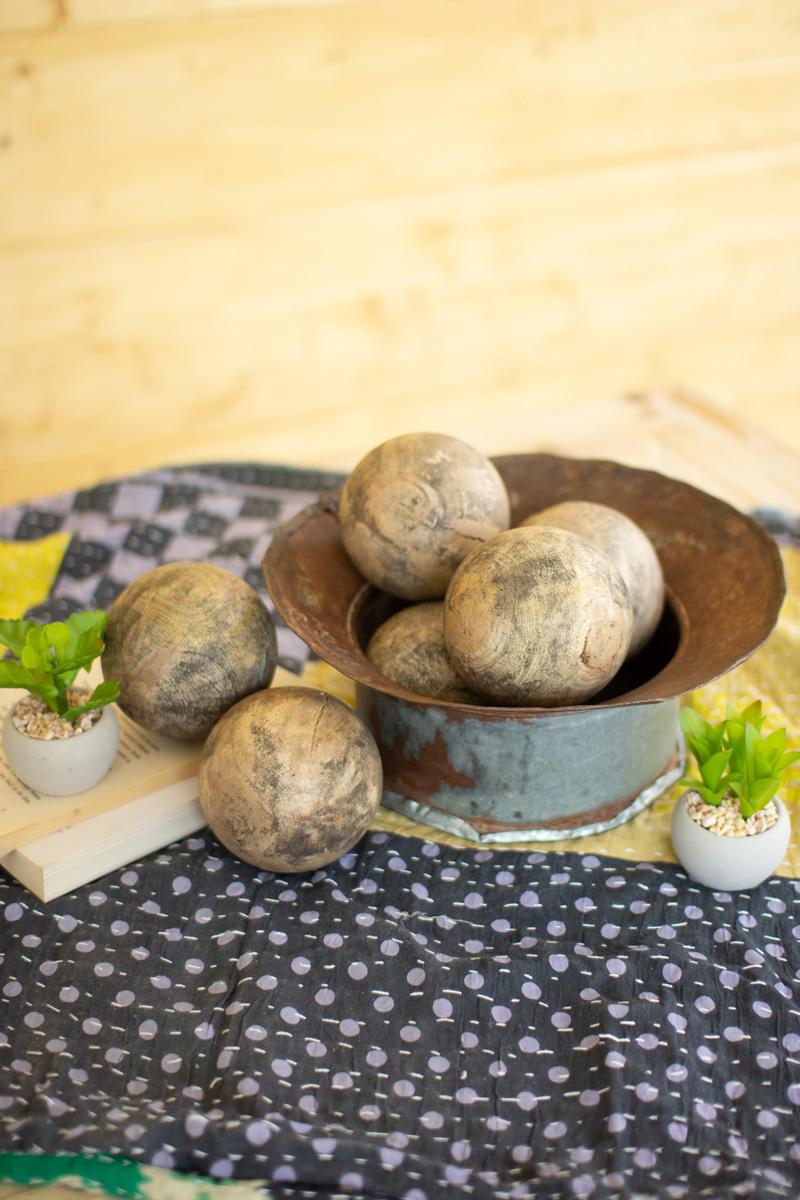 Box of 2 — Set of 6 Hand-Carved Mango Wood Spheres