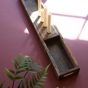 Recycled Wood, Recycled Wooden Tray With Four Candle Holders