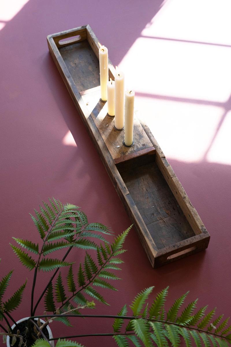 Recycled Wood, Recycled Wooden Tray With Four Candle Holders