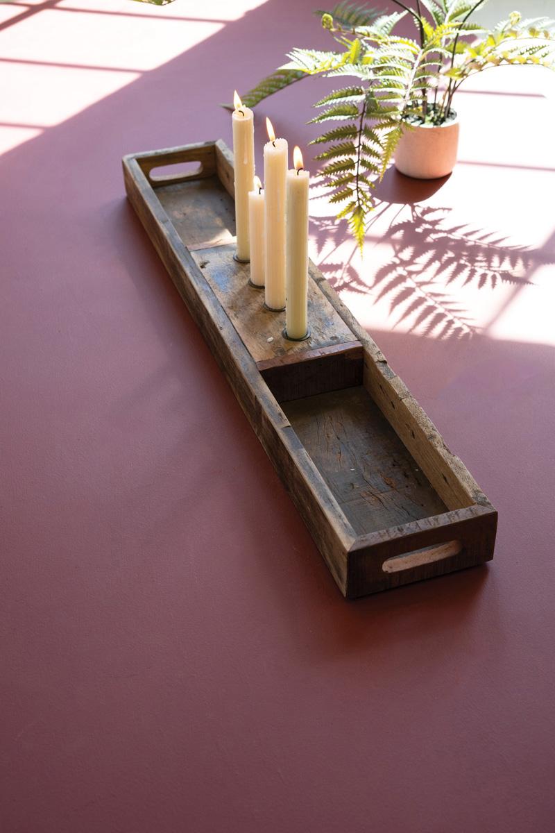 Recycled Wood, Recycled Wooden Tray With Four Candle Holders
