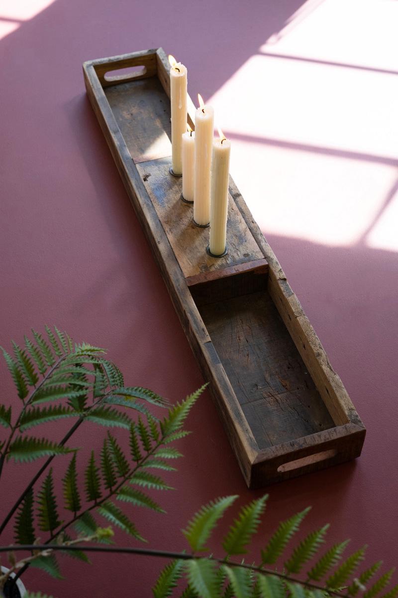 Recycled Wood, Recycled Wooden Tray With Four Candle Holders