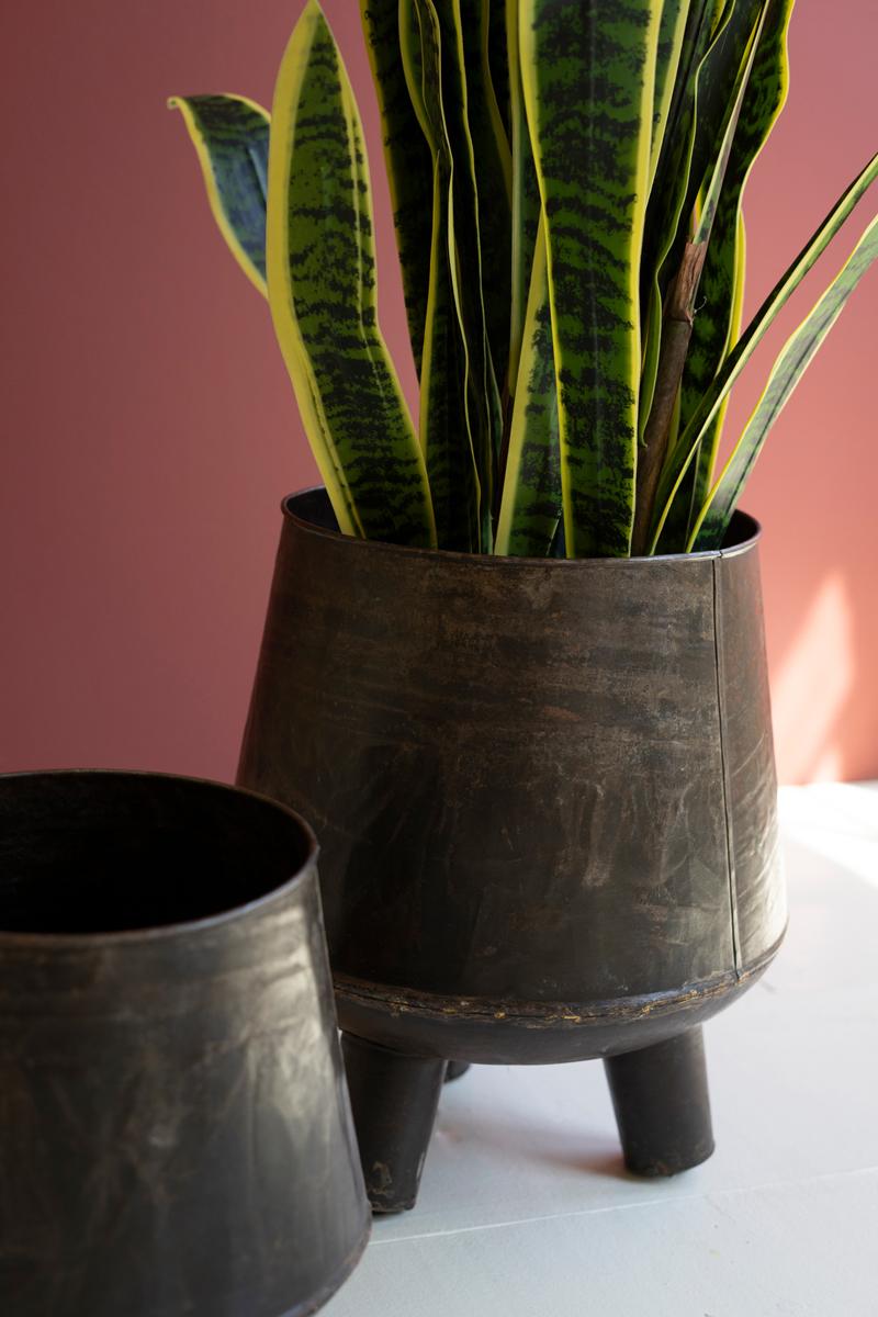 Recycled Metal, Hand – Hammered Iron Planters With Legs