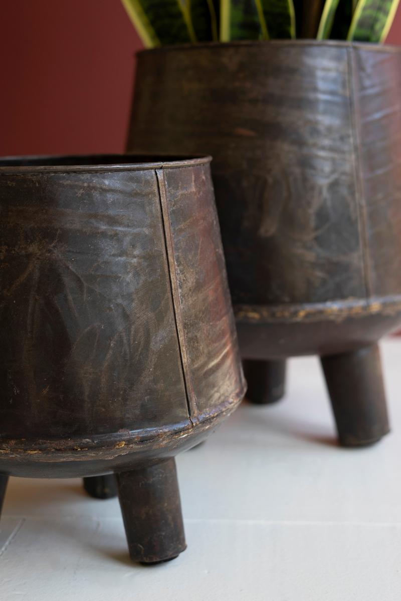Recycled Metal, Hand – Hammered Iron Planters With Legs