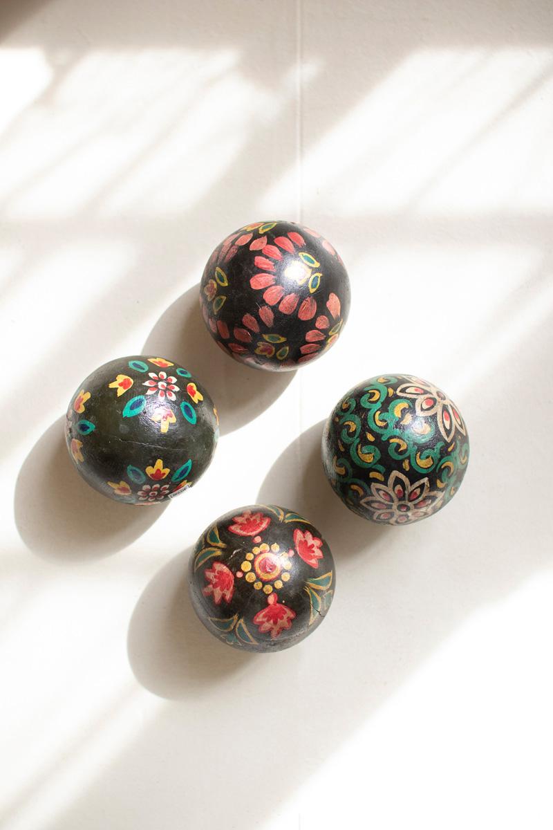 Box of 2 — Set of 4 Hand Painted Wooden Spheres