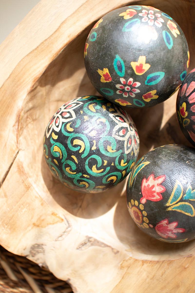 Box of 2 — Set of 4 Hand Painted Wooden Spheres